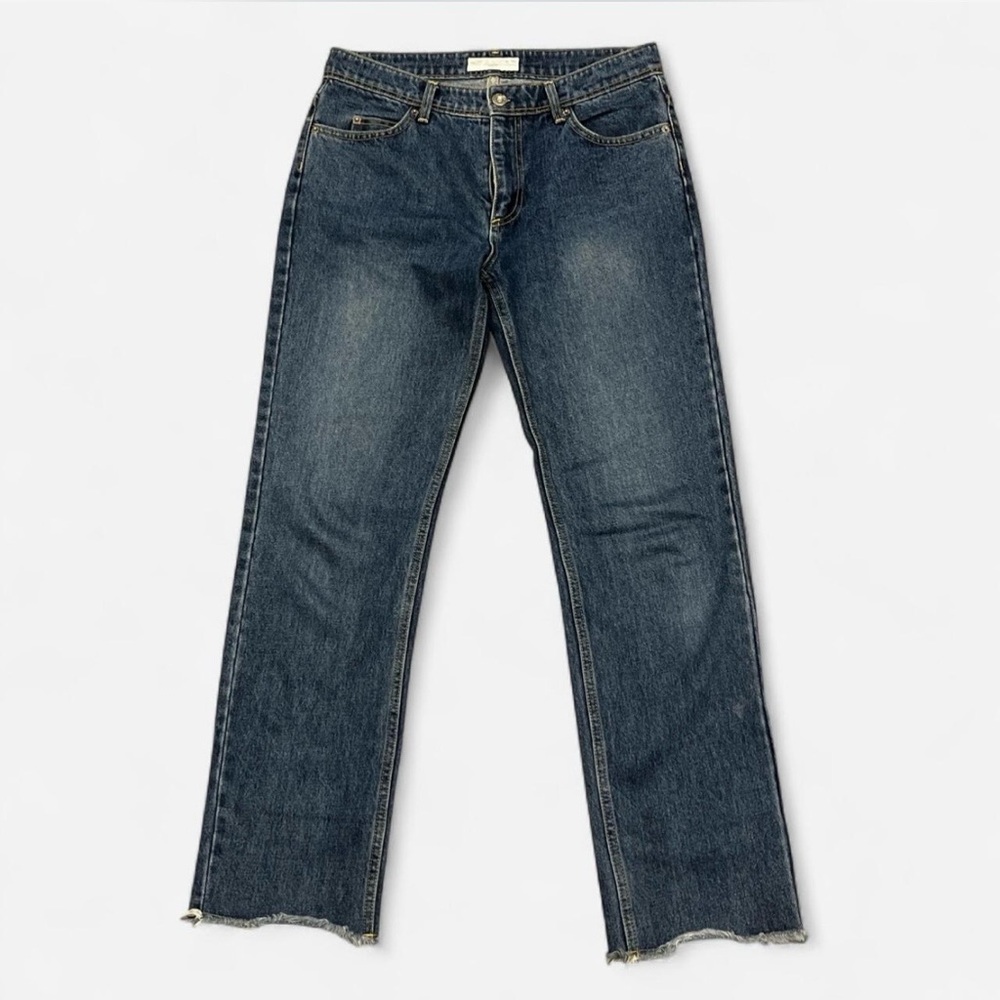Boite Dark wash straight leg jeans with raw hem Size M